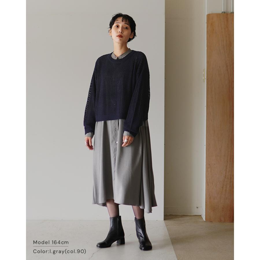 mizuiro ind. ミズイロインド フレア シャツ ワンピース　グレー 襟 mizuiro ind (ミズイロインド) バンドカラーフロントフライ