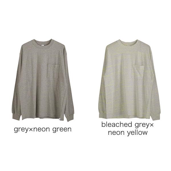 モクティ mocT ネオン ボーダー ロングスリーブ クルーネック ポケット