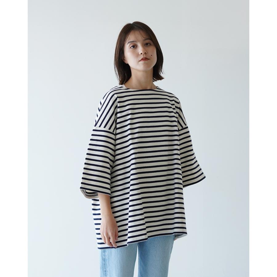 ORCIVALオーシバルボートワイドチュニックカットソー ブラック✕ホワイト ORCIVAL / オーシバル】MERCERIZED ワイドボートネックプル