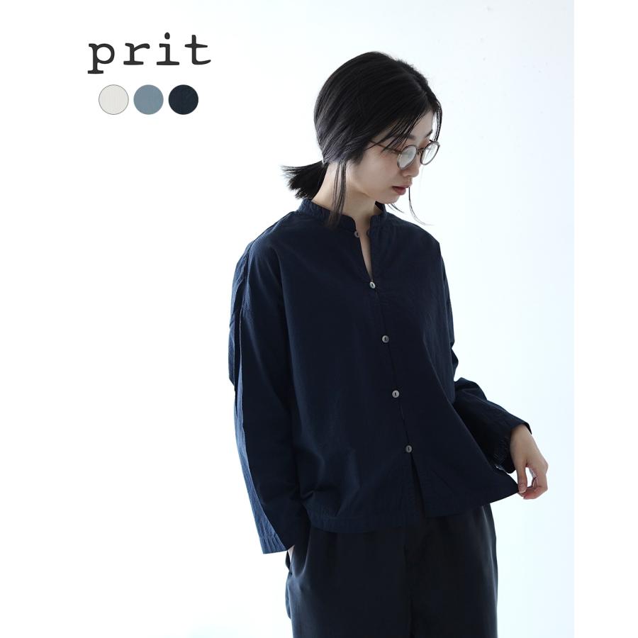 prit プリット 60 1 オーガニックコットンサッカー スタンドカラー 