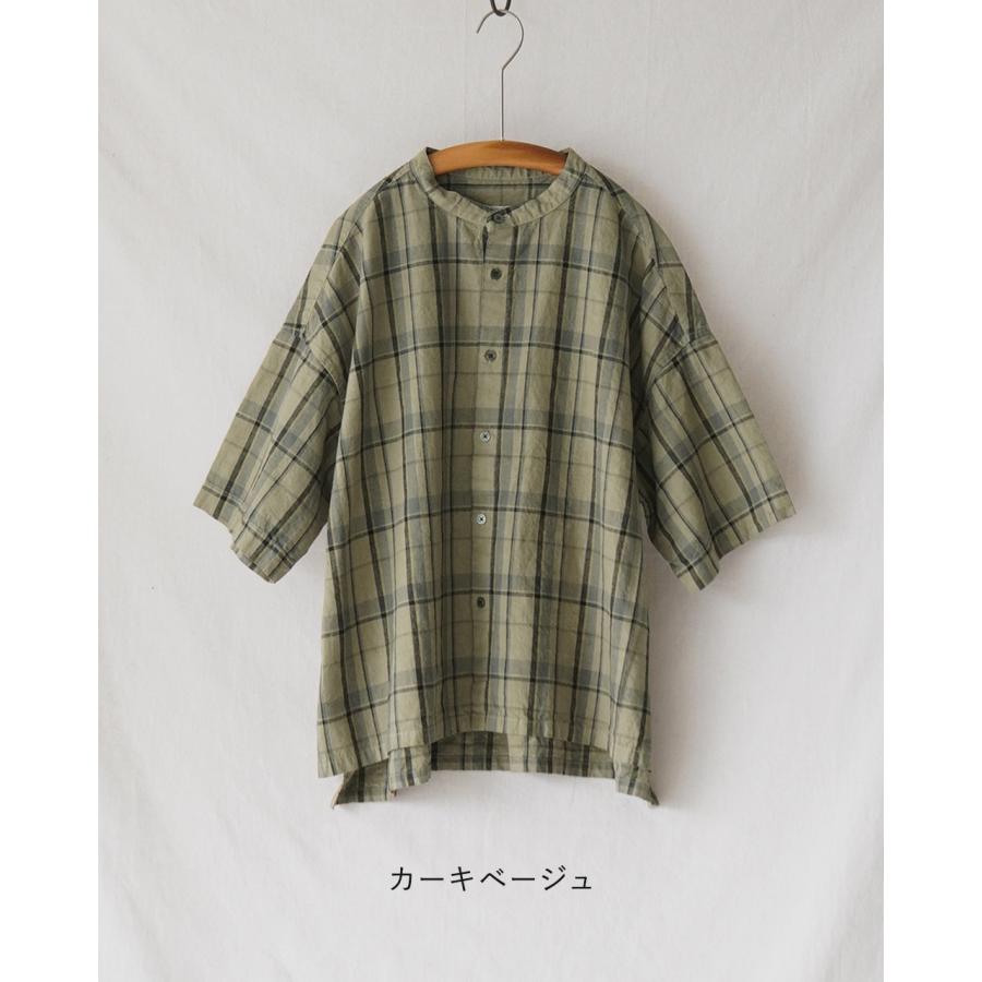 prit（プリット） prit 16/1 リネンコットンチェック5分袖スタンド