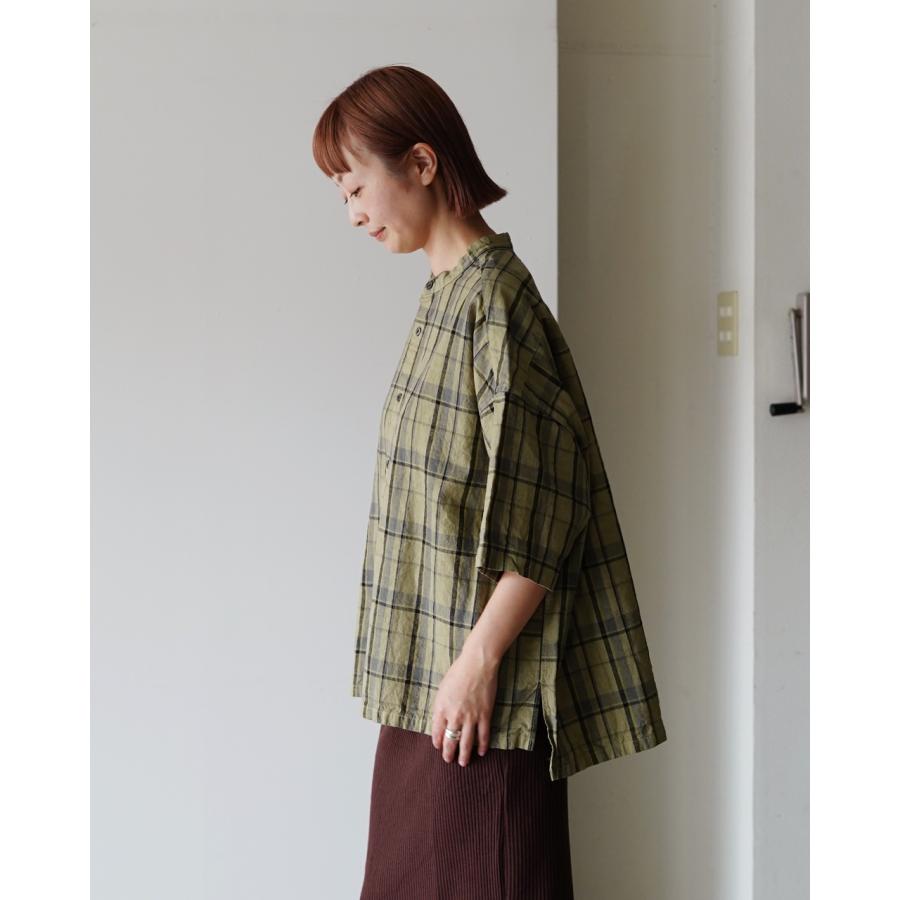 prit（プリット） prit 16/1 リネンコットンチェック5分袖スタンド