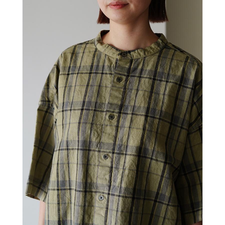 prit（プリット） prit 16/1 リネンコットンチェック5分袖スタンド