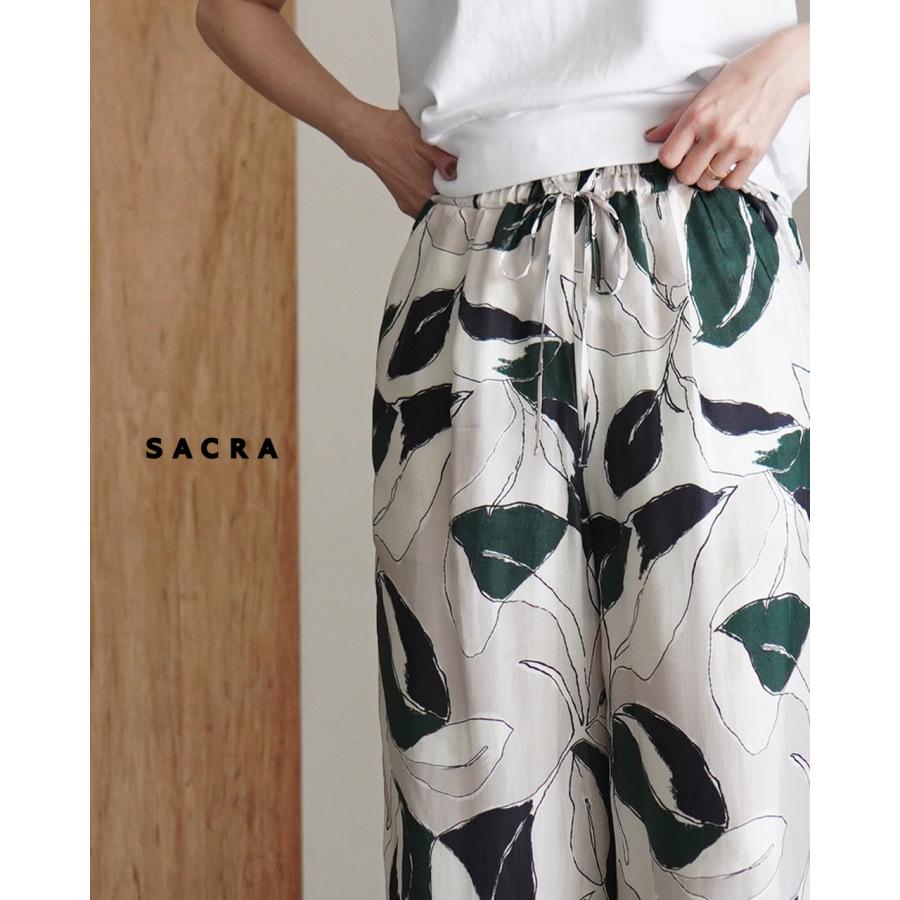 SACRA サクラ リネン混 ワイドパンツ Mサイズ SACRA（サクラ） ワイドパンツ モダン リーフ パンツ レディース