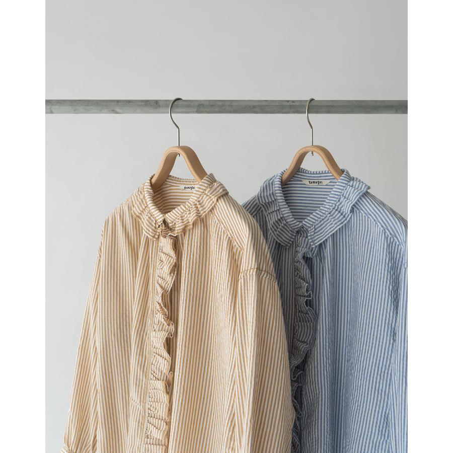 tumugu（ツムグ） SALE！ツムグ ふわふわストライプ フリルブラウス 