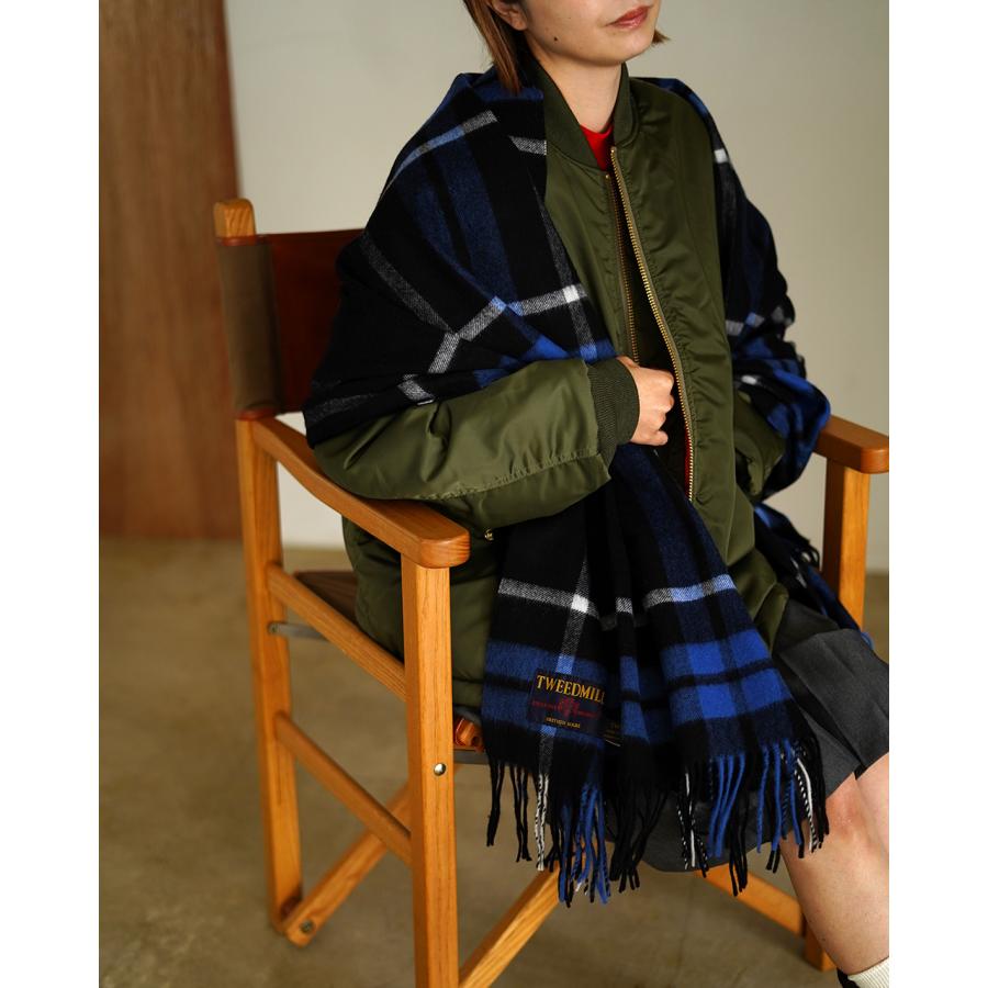 美品》ツイードミル　ラムウール　大判ストール　タータン チェック　ブランケット TWEED MILL（ツイードミル） ラムウール マフラー タータンチェック