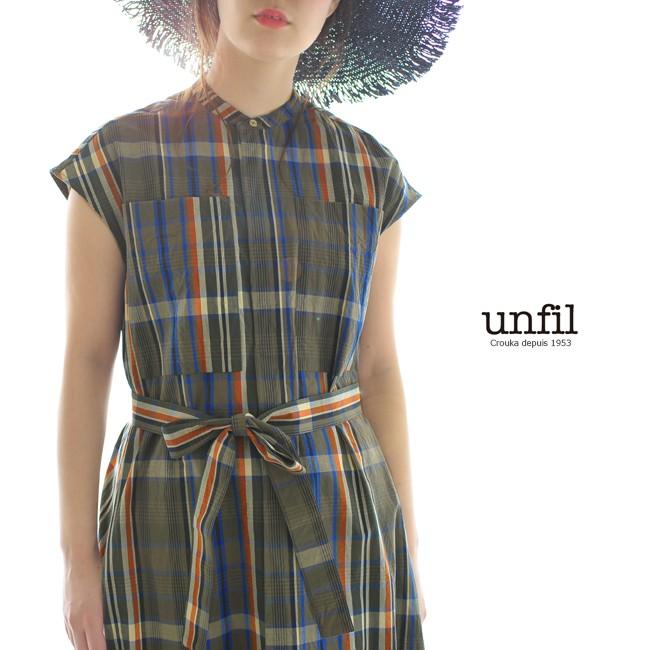 アンフィル unfil checked cotton-weather sleeveless shirt dress