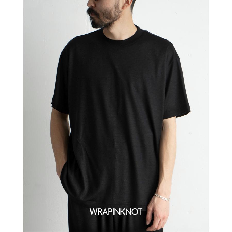 WRAPINKNOT / SHORT TEE ブラック　ウール　半袖 WRAPINKNOT（ラッピンノット） ショートスリーブ ブラウジングトップス