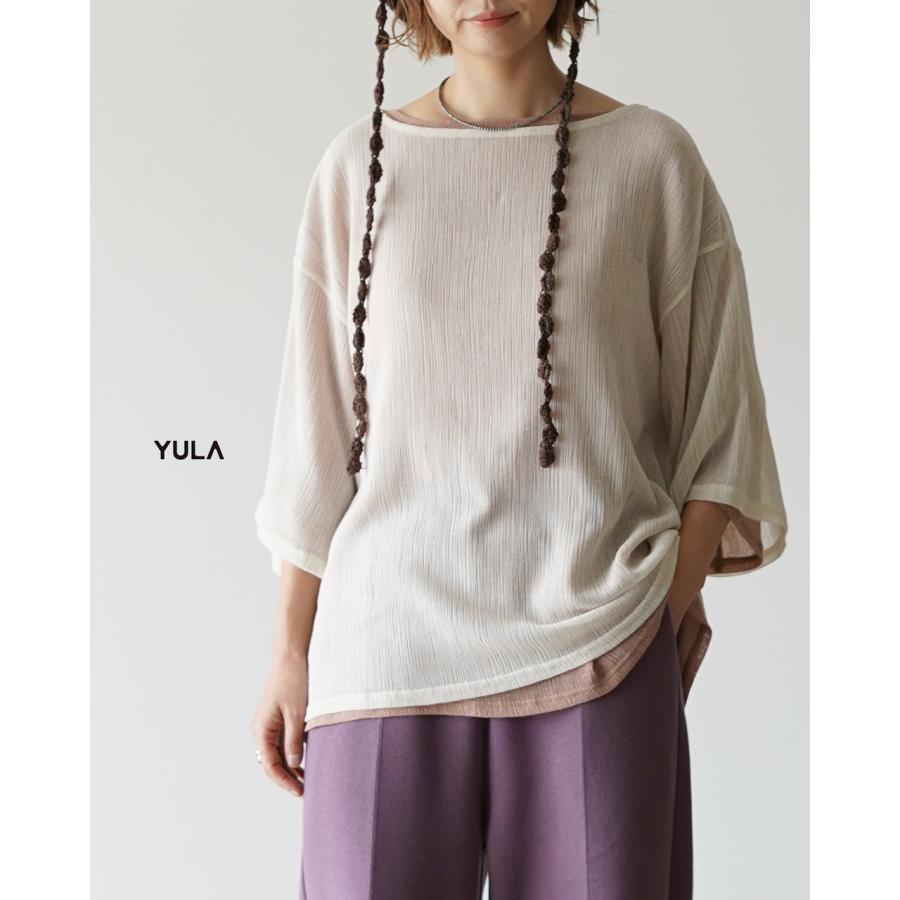 YULA ユラ トップス リネンミックス ジャガード ビッグTシャツ