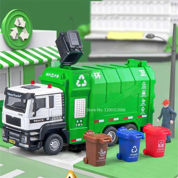子供のためのおもちゃの金属製の都市の車 トラックモデル マウント可能な音を備えた衛生的なフィギュア ゴミ箱 おもちゃ 1:32｜crowdshop｜02