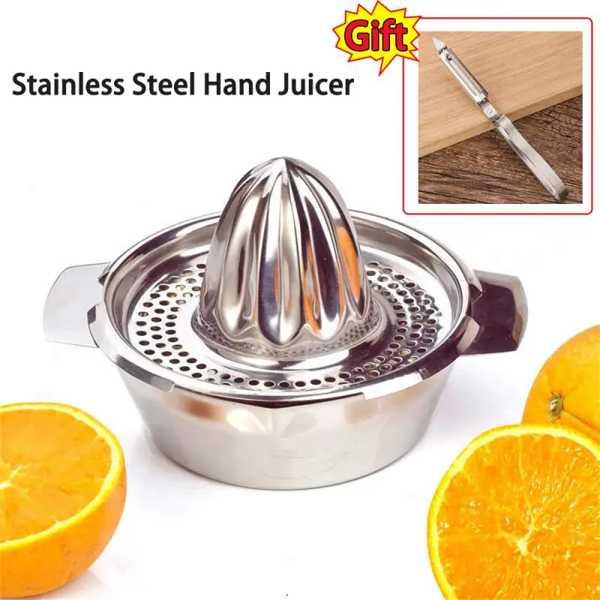 手動ステンレス鋼フルーツジューサー ボウル付き ハンドストラナー 回転プレス 柑橘類 オレンジ レモン キッチンツール | 