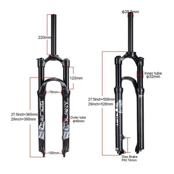 手動またはリモートロック付きボルニー自転車フォーク、mtb空気抵抗サスペンション、カーボンファイバーパターン、マグネシウム合金、29インチ｜crowdshop｜06