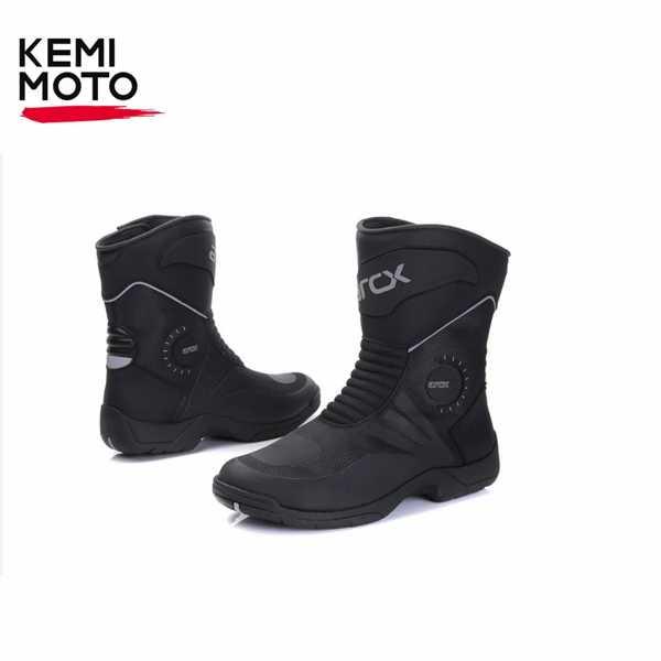 激安店 モトクロス靴男性ブーツバイクオフロードミッドカーフブーツ防護服ツーリング防水革黒