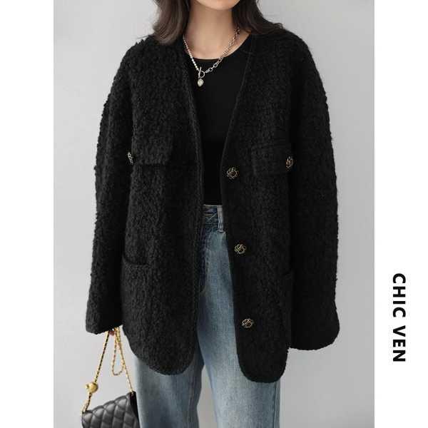 CHIC VEN Women's Woolen Coat Heavy Industry Down Jacket