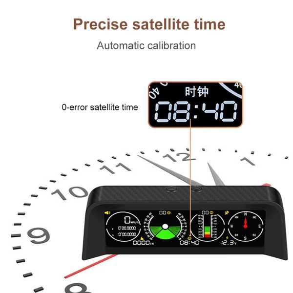 傾斜計付きの車の画面 デジタルコンパス付きのGPSスピード