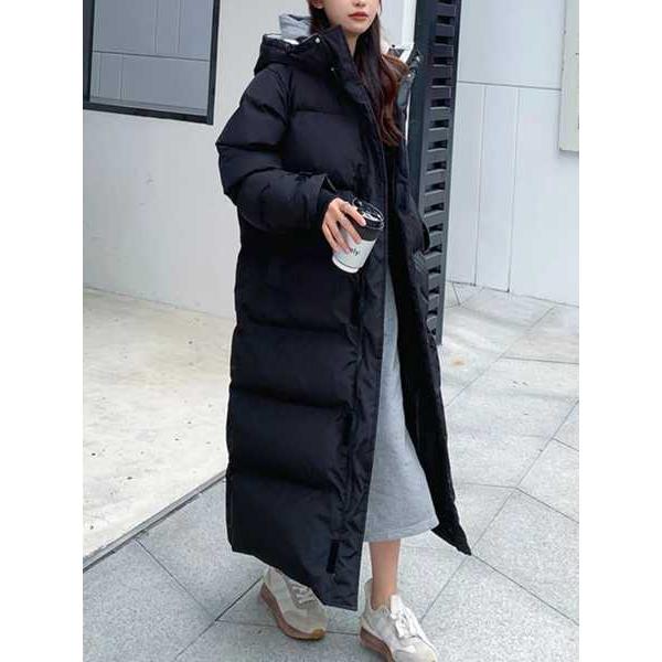 女性の特大ロングパーカー、ダウンパッドコート、厚手の暖かいジャケット、カジュアルなルーズフード付きアウターウェア、女性のファッション冬｜crowdshop｜04