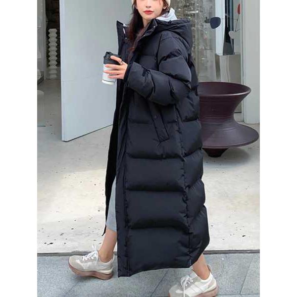 女性の特大ロングパーカー、ダウンパッドコート、厚手の暖かいジャケット、カジュアルなルーズフード付きアウターウェア、女性のファッション冬｜crowdshop｜05