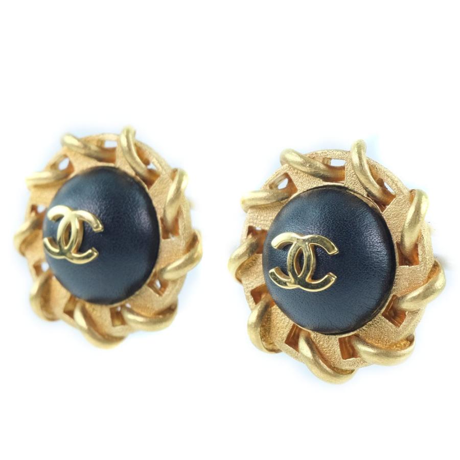 CHANEL（シャネル） ココマーク 94P イヤリング 金メッキ × レザー 