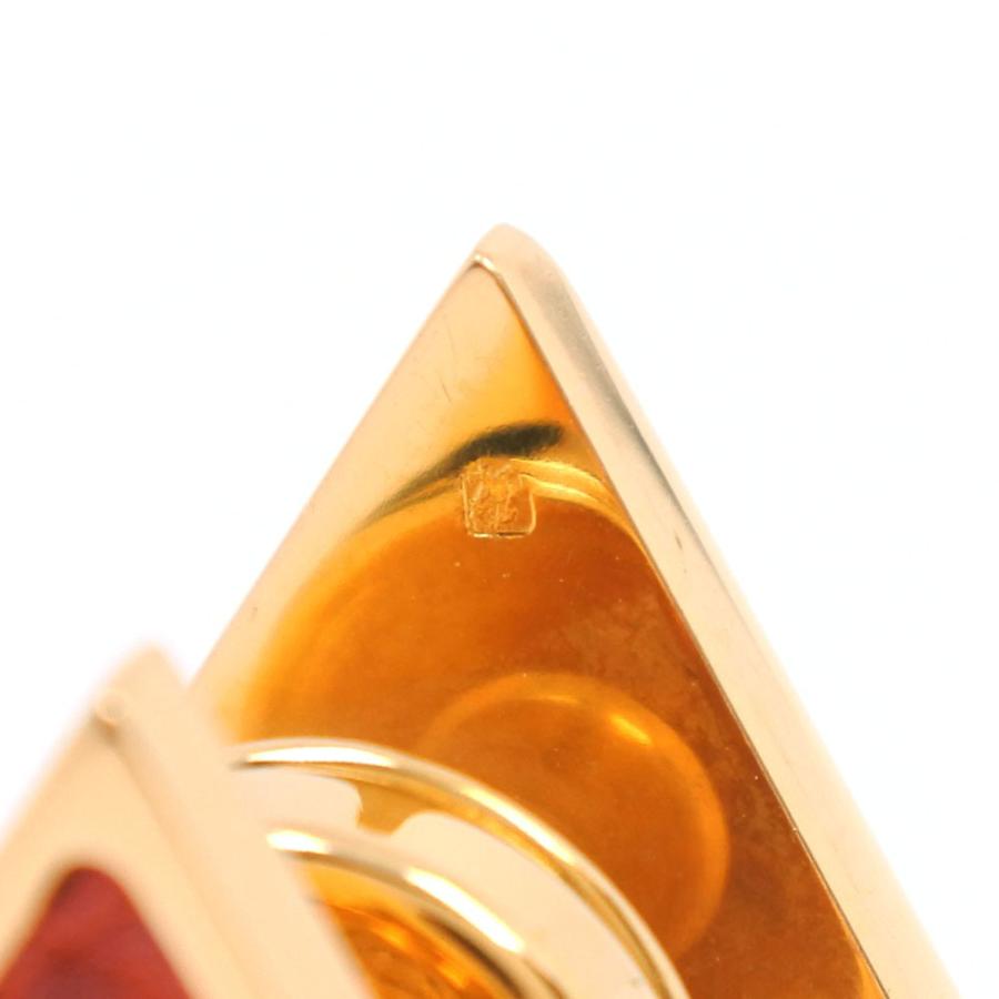 HERMES エルメス 三角形 金メッキ レッド ゴールド カフス メンズ 【中古】 HERMES（エルメス） 三角形 カフス 金メッキ × リザード レッド