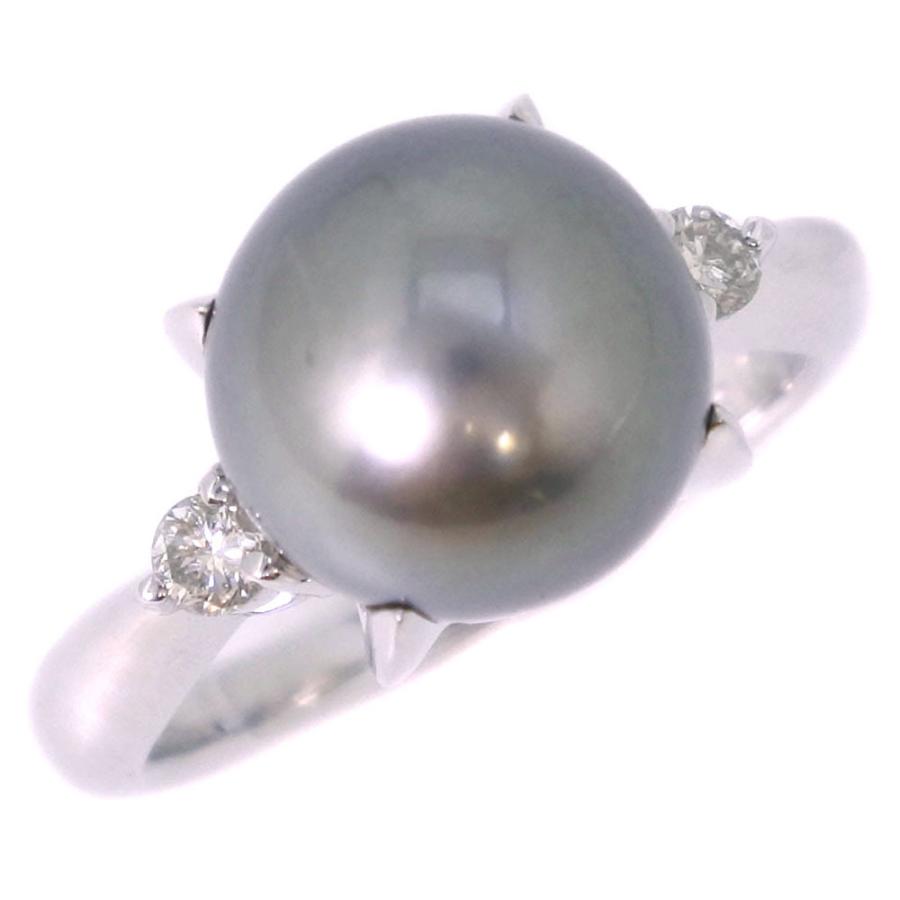 真珠 D0.13 リング・指輪10mm Pt900プラチナ×ブラックパール（黒蝶 