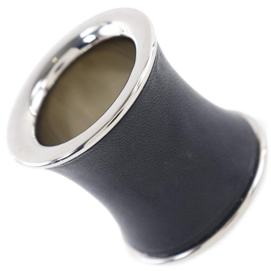 HERMES エルメス スカーフリング 金属製×レザー 黒 レディース  