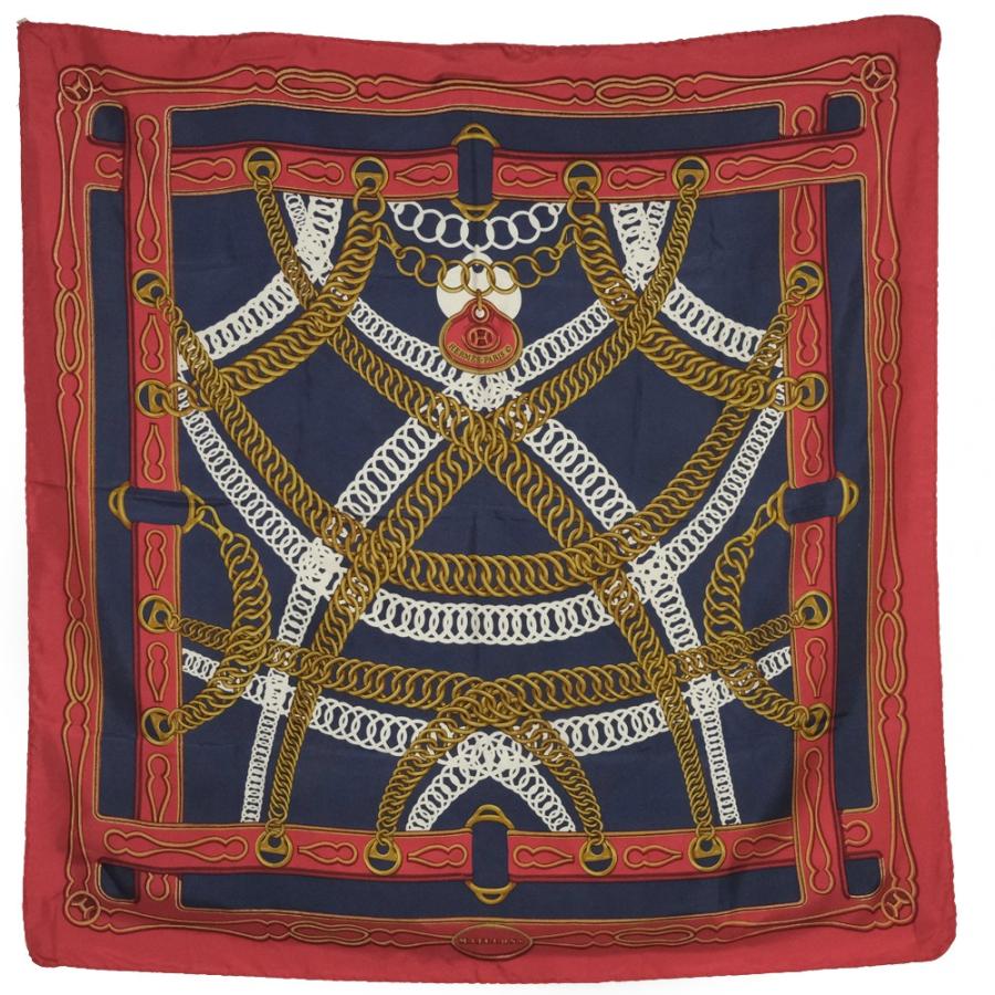 HERMES エルメス カレ90 スカーフ シルク 赤/青 レディース【57150309 