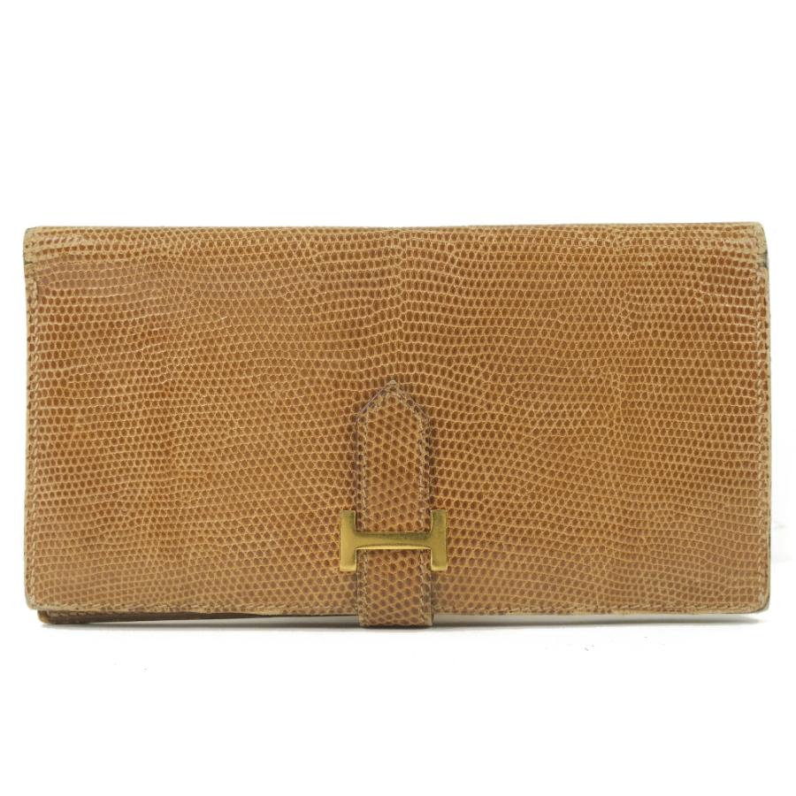 HERMESエルメス ベアンスフレ 希少リザード カーキ エタン財布 長財布