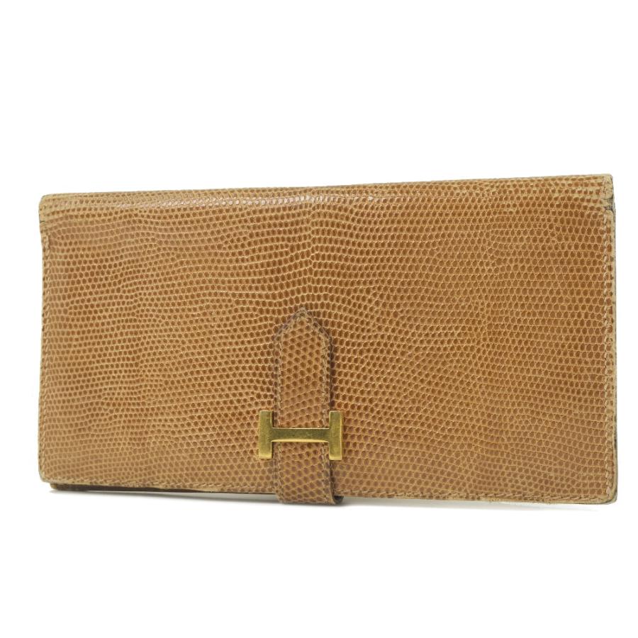 【HERMES】エルメス ベアン リザード 茶 □E ユニセックス 長財布 HERMES - 【HERMES】エルメス ベアン リザード 茶 □E ユニセックス 長