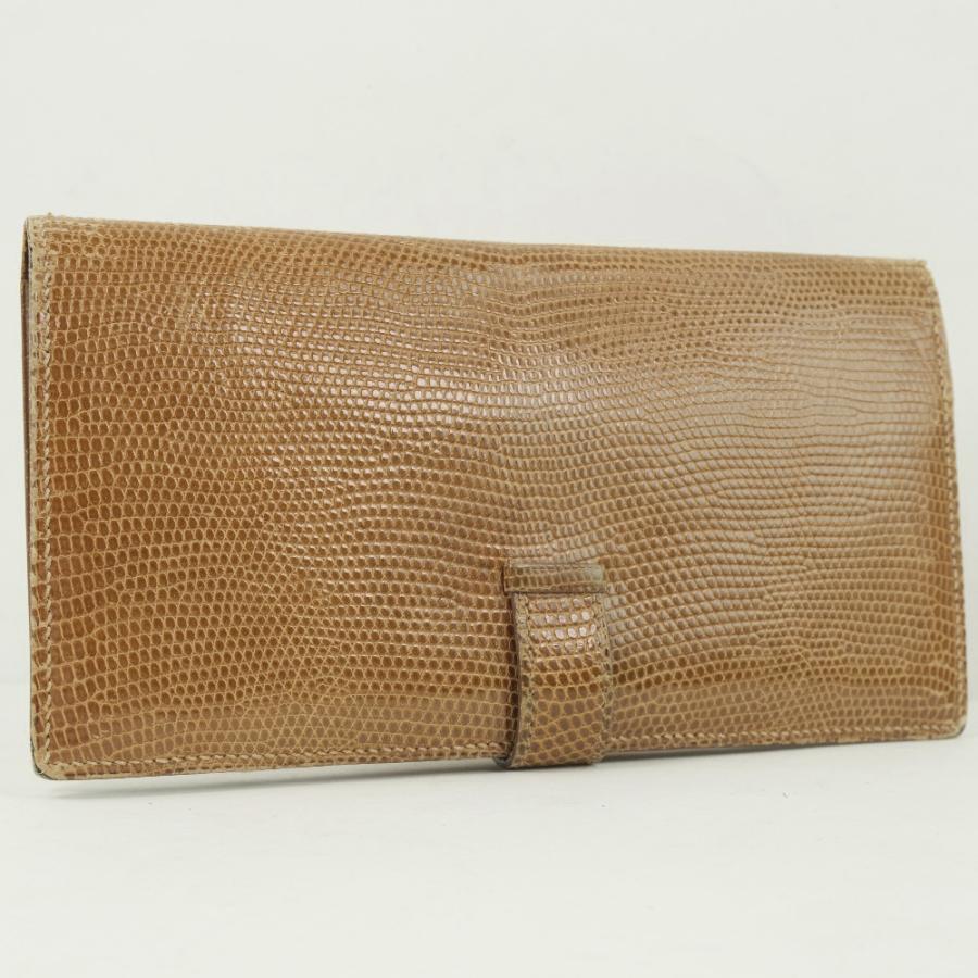 HERMES（エルメス） ベアン □E 長財布 リザード 茶 ユニセックス 
