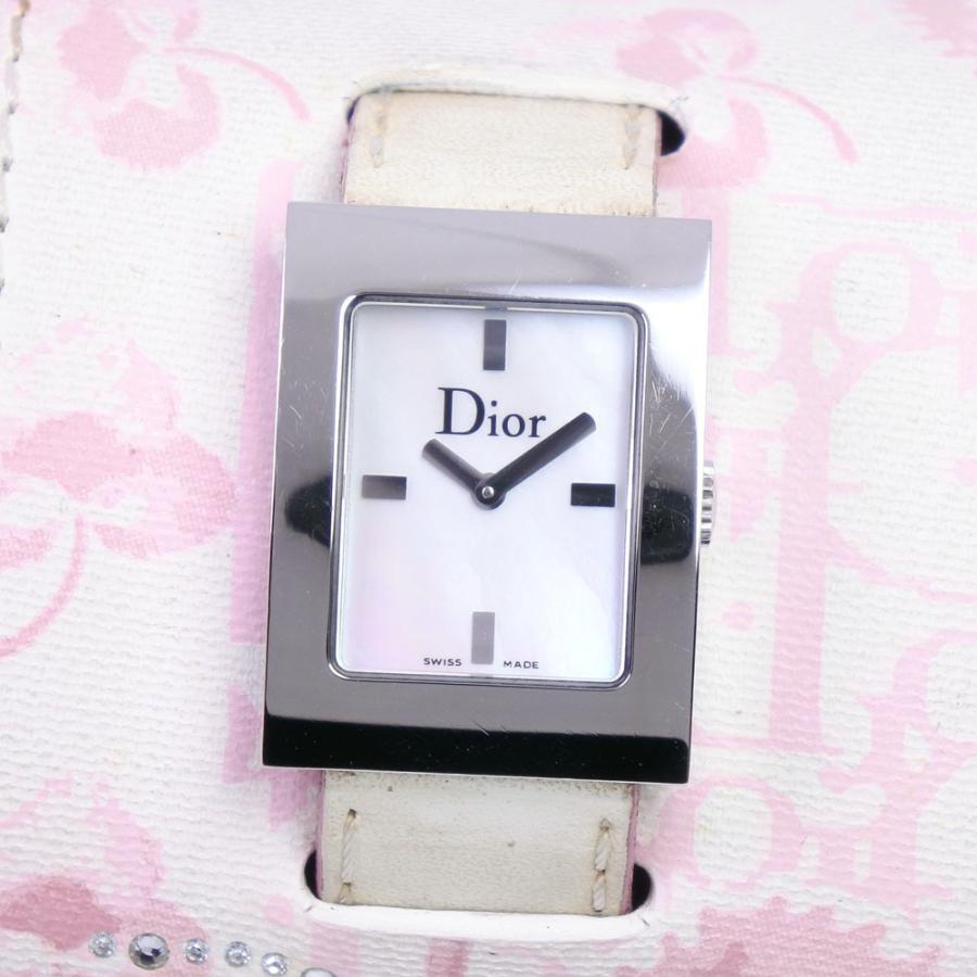 Dior クリスチャンディオール マリス D78-109 腕時計 SS×レザー 白 