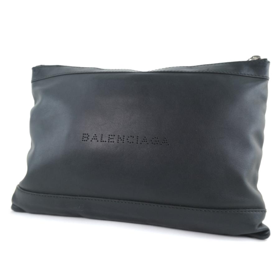 BALENCIAGA バレンシアガ ネイビー クリップM クラッチバッグ 37373 セカンドバッグ カーフ 黒 ユニセックス【59080375】中古