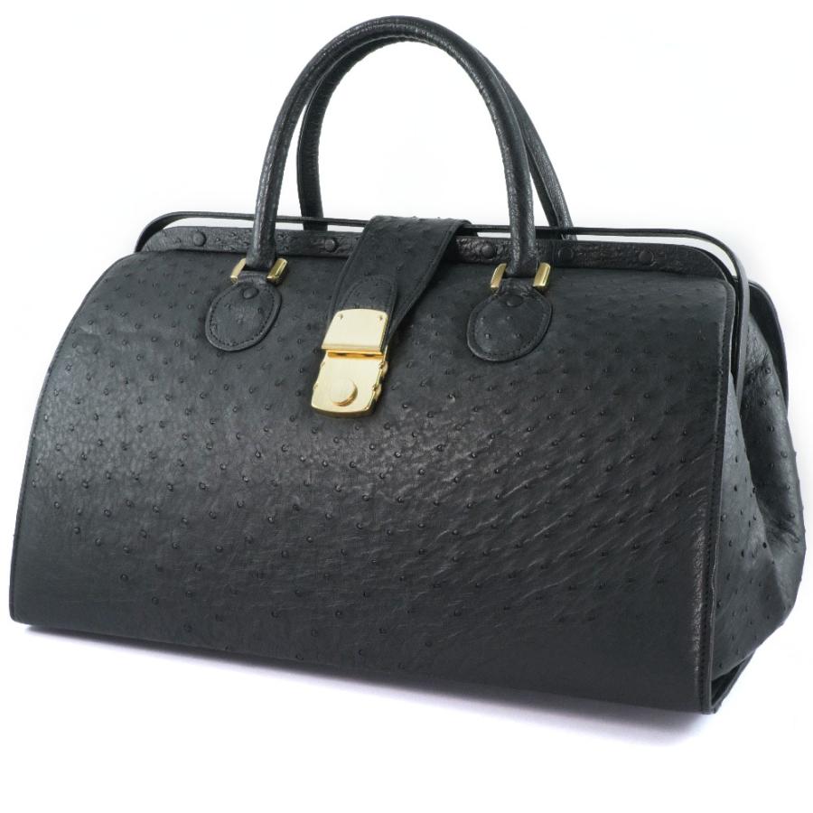 ドクターバッグ オーストリッチ ボストンバッグ 黒 ユニセックス