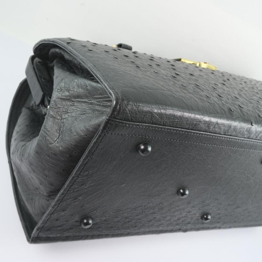 美品　大型【オーストリッチ本革】ボストンバッグ　ゴールド金具　ブラック レディース-バッグ-オーストリッチ-ボストンバッグ｜ボストンバッグ