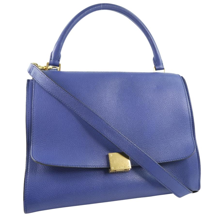 CELINE セリーヌ トラペーズ 2WAYショルダー ハンドバッグ カーフ 青 