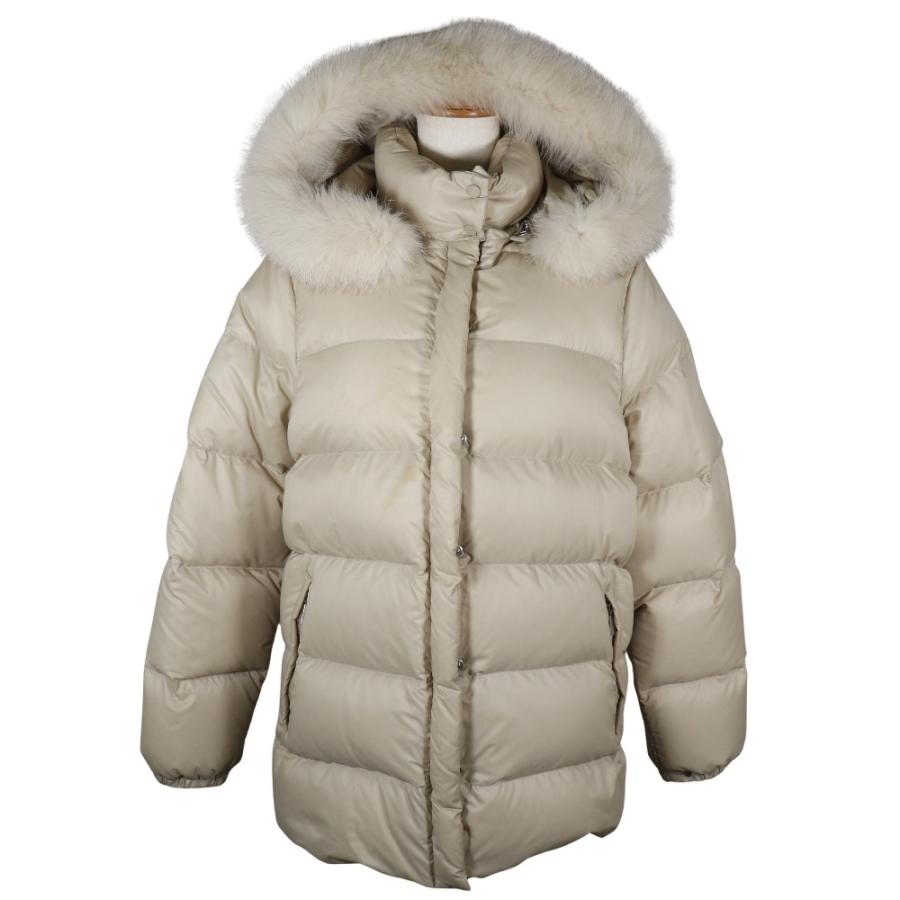 MONCLER モンクレール ファー フード ダウンジャケット ナイロン ベージュ レディース【61150211】中古｜crown78