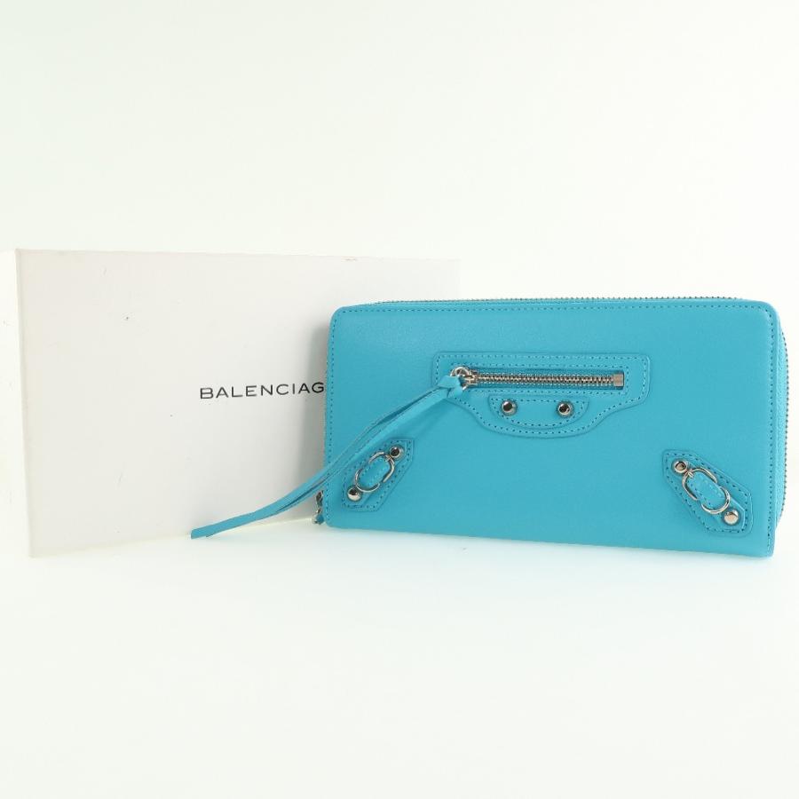 BALENCIAGA バレンシアガ シティ ラウンドファスナー 長財布 カーフ 青 