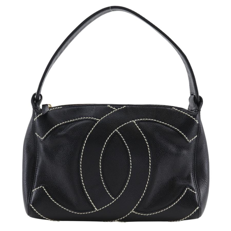 シャネル ワイルドステッチ キャビアスキン ハンドバッグ ブラック