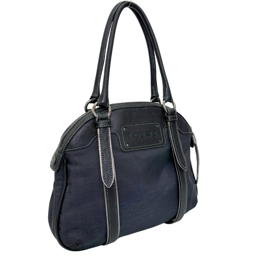 LOEWE ロエベ アナグラム ハンドバッグ ナイロンキャンバス×レザー 黒  