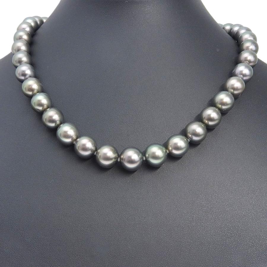 0.28 ネックレス10.0〜12.5mm K18WG×ブラックパール（黒蝶真珠 