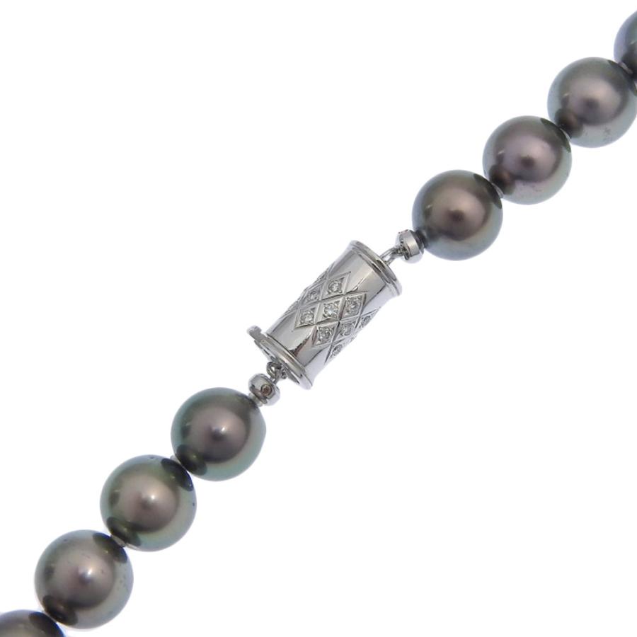 0.28 ネックレス10.0〜12.5mm K18WG×ブラックパール（黒蝶真珠 