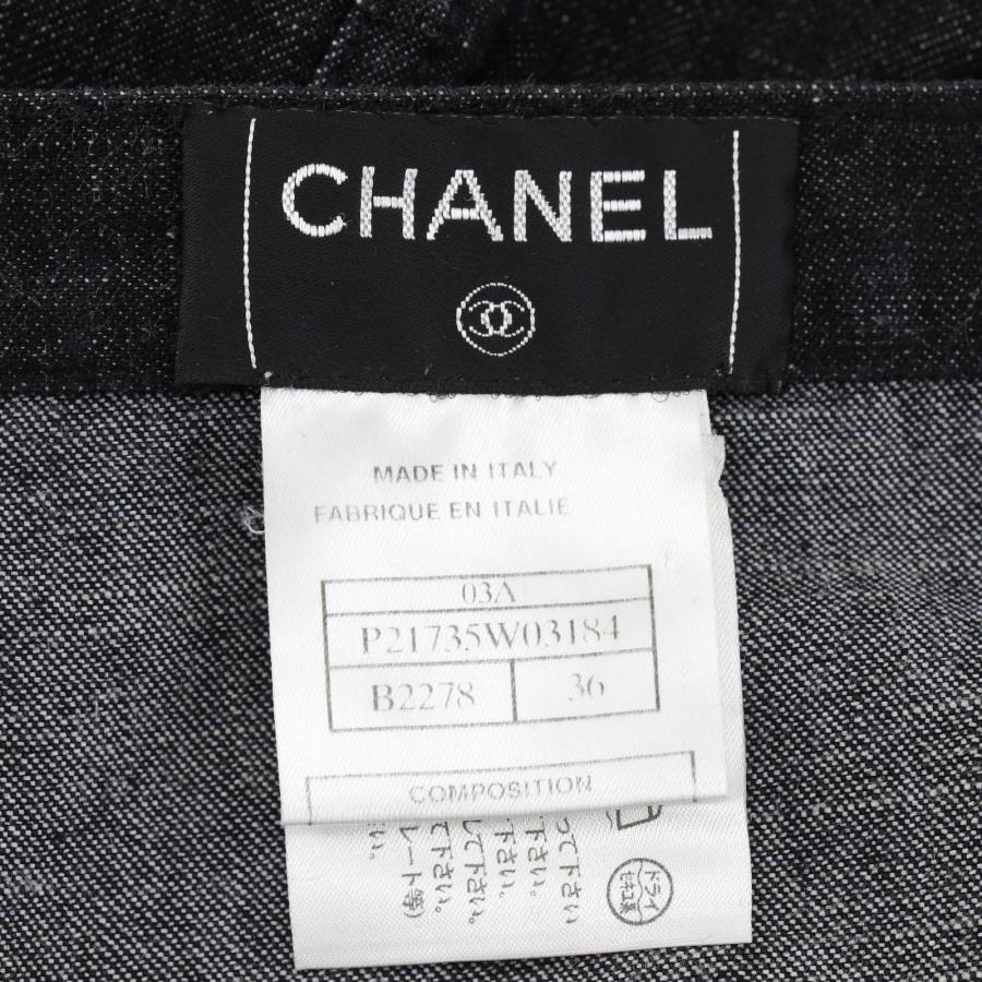 CHANEL シャネル ニット切り替え 03A P21735W03184 スカート デニム×ウール 黒 レディース【H141126318】中古の画像