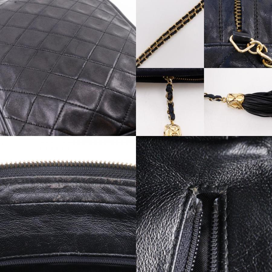 CHANEL ブラックレザー バッグ フリンジ付き CHANEL（シャネル） チェーンショルダー フリンジ マトラッセ