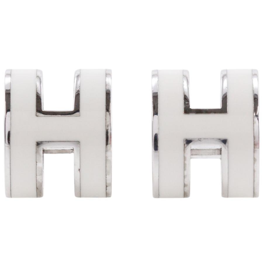 HERMES（エルメス） ポップアッシュ ミニ ピアス 金属製×エナメル 白 
