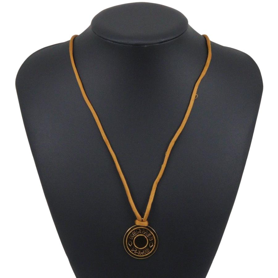 HERMES（エルメス） セリエ ネックレス 金メッキ×レザー 約10.7g ユニ