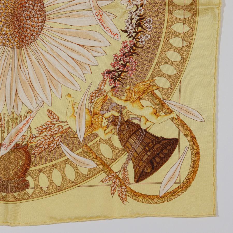 HERMES エルメス カレ42 AMOURS アモーレ ひまわり スカーフ シルク 黄  