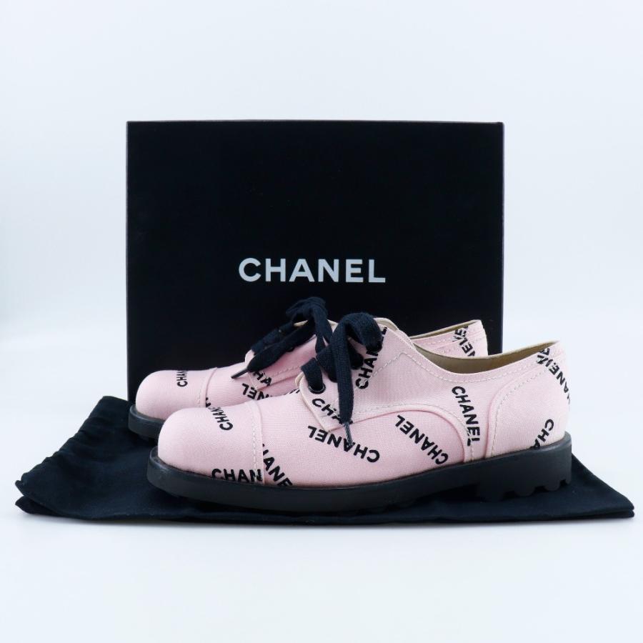 CHANEL シャネル ロゴプリント 95P A05136 スニーカー キャンバス ピンク/黒 レディース【H173124868】中古の画像