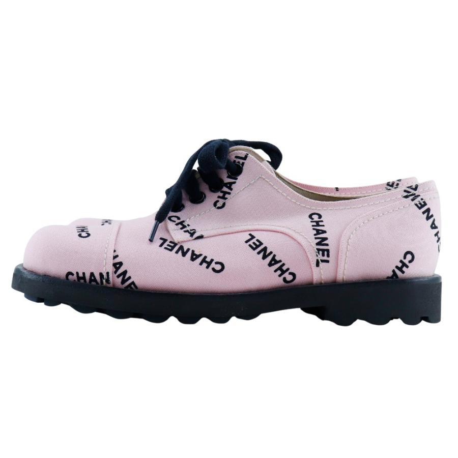 CHANEL シャネル ロゴプリント 95P A05136 スニーカー キャンバス ピンク/黒 レディース【H173124868】中古の画像