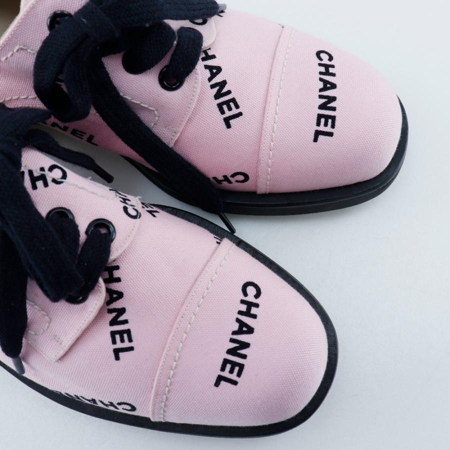 CHANEL シャネル ロゴプリント 95P A05136 スニーカー キャンバス ピンク/黒 レディース【H173124868】中古の画像