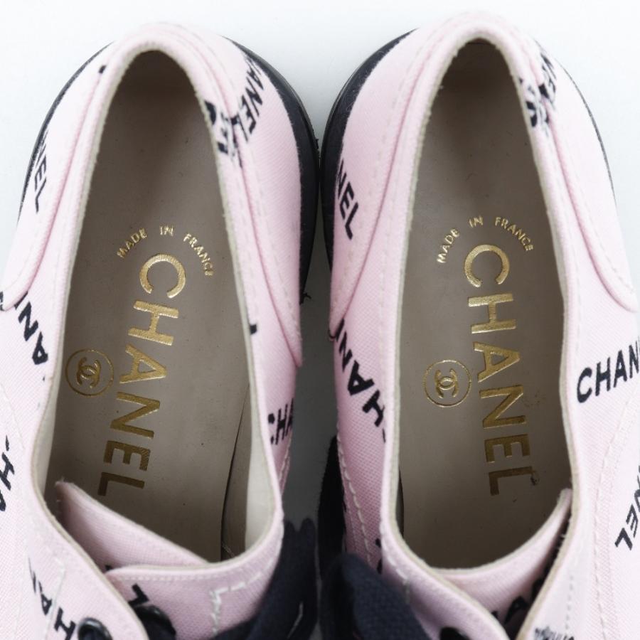 CHANEL シャネル ロゴプリント 95P A05136 スニーカー キャンバス ピンク/黒 レディース【H173124868】中古の画像