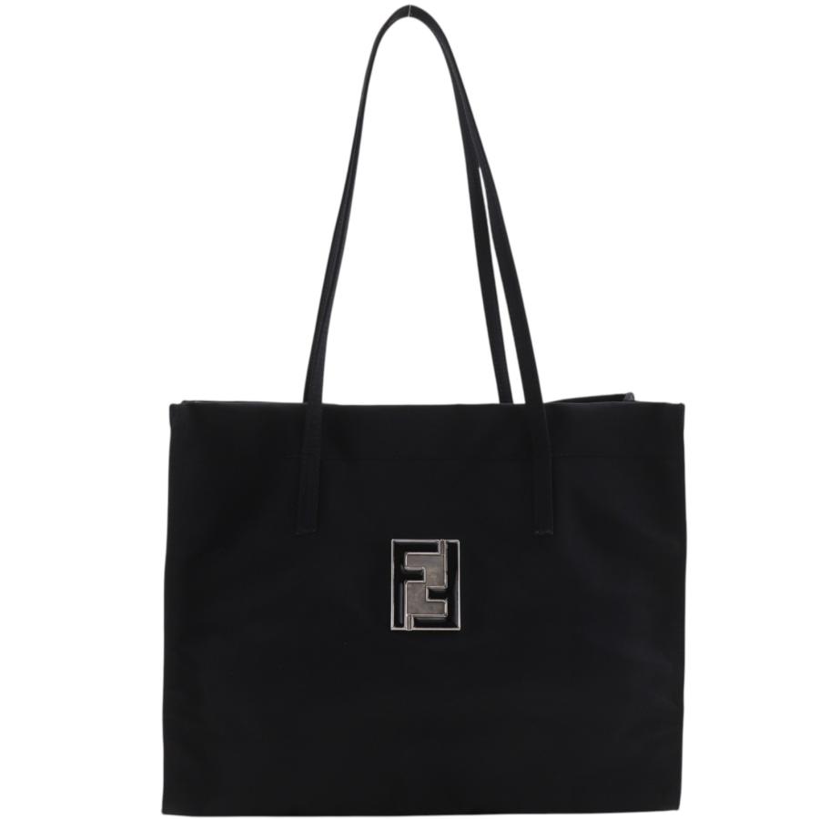 FENDI（フェンディ） ロゴプレート トートバッグ ナイロン 黒
